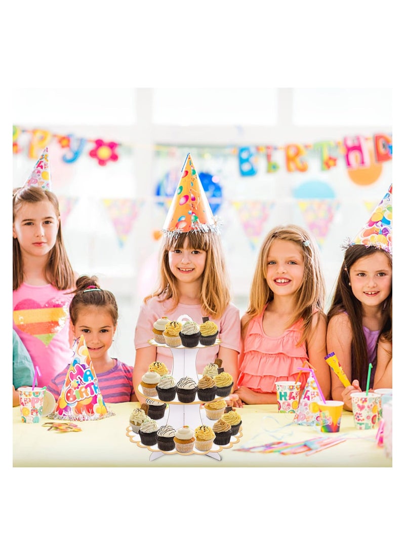 Generic - White 3-Tier Cardboard Cupcake Stand, 2-Pack Dessert Holder for Afternoon Tea, Birthday Parties, and Baby Showers - Round Tower Cake Stands for Cupcakes and Treats. - Image 1