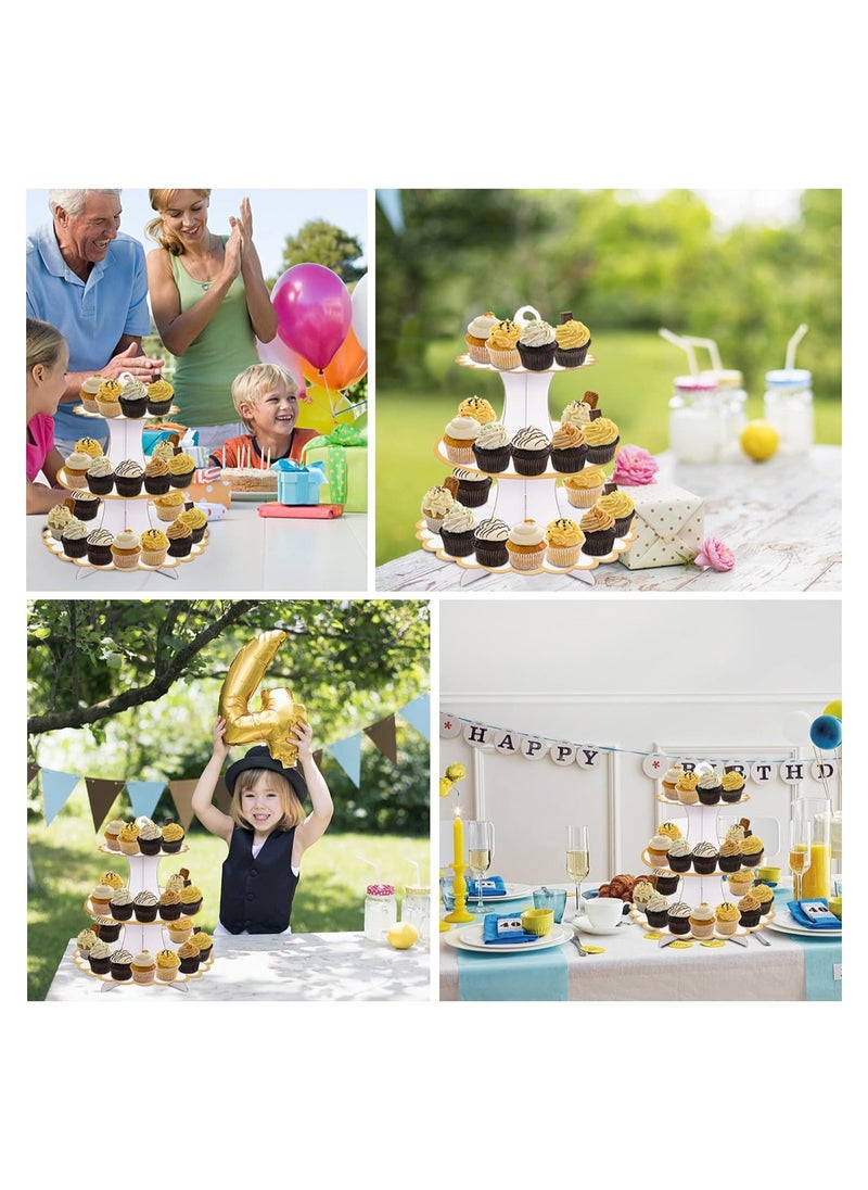 Generic - White 3-Tier Cardboard Cupcake Stand, 2-Pack Dessert Holder for Afternoon Tea, Birthday Parties, and Baby Showers - Round Tower Cake Stands for Cupcakes and Treats. - Image 1