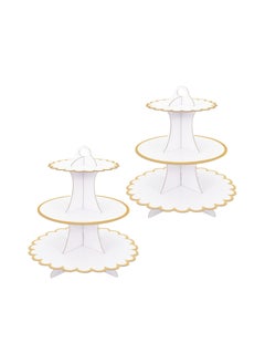 White 3-Tier Cardboard Cupcake Stand, 2-Pack Dessert Holder for Afternoon Tea, Birthday Parties, and Baby Showers - Round Tower Cake Stands for Cupcakes and Treats.