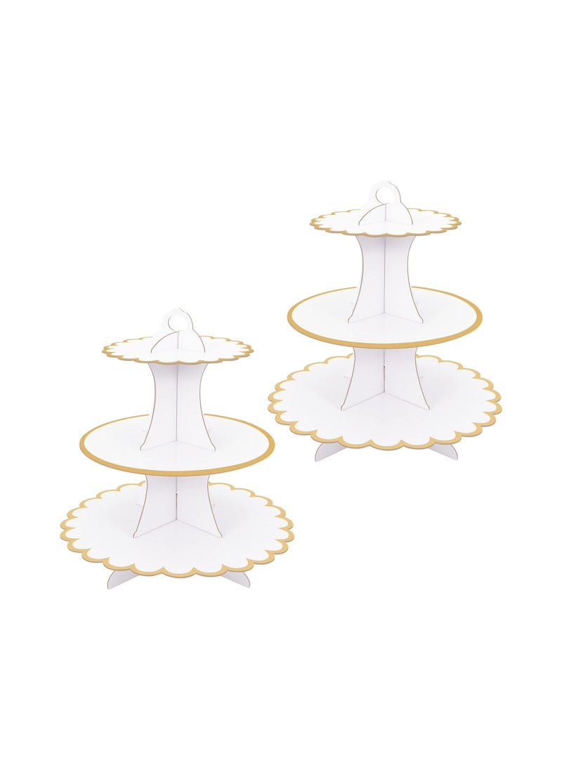 Generic - White 3-Tier Cardboard Cupcake Stand, 2-Pack Dessert Holder for Afternoon Tea, Birthday Parties, and Baby Showers - Round Tower Cake Stands for Cupcakes and Treats. - Image 1