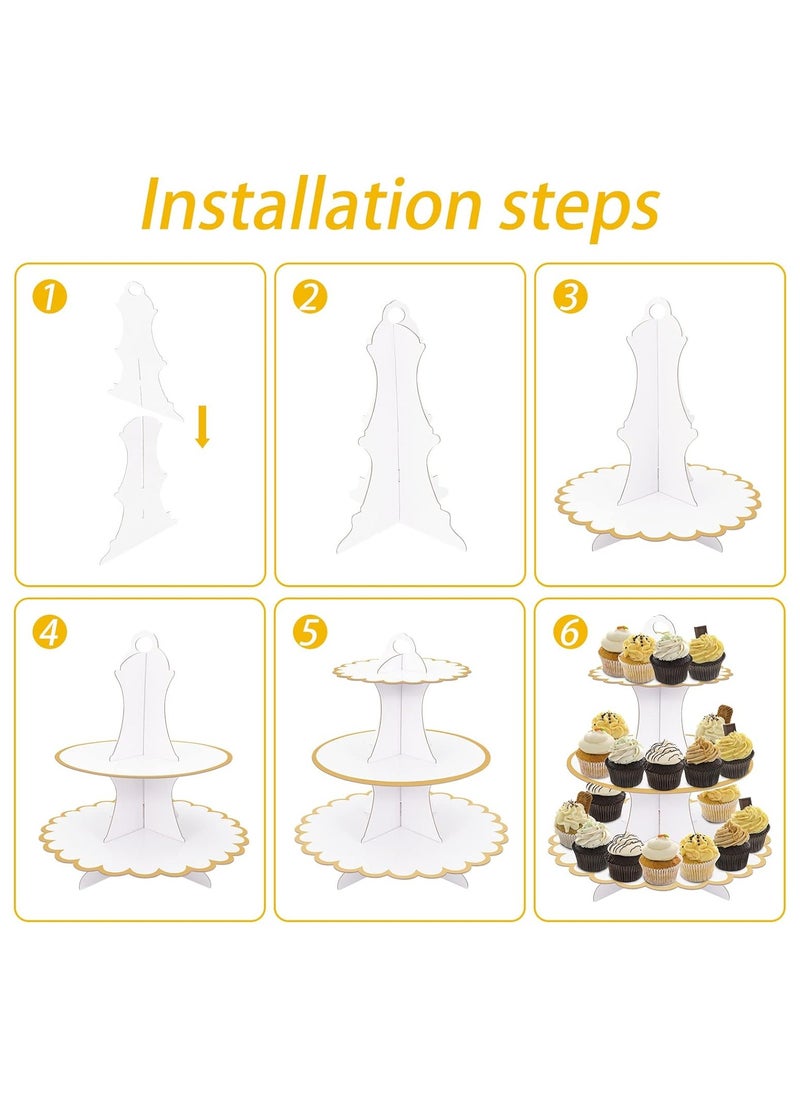 Generic - White 3-Tier Cardboard Cupcake Stand, 2-Pack Dessert Holder for Afternoon Tea, Birthday Parties, and Baby Showers - Round Tower Cake Stands for Cupcakes and Treats. - Image 1