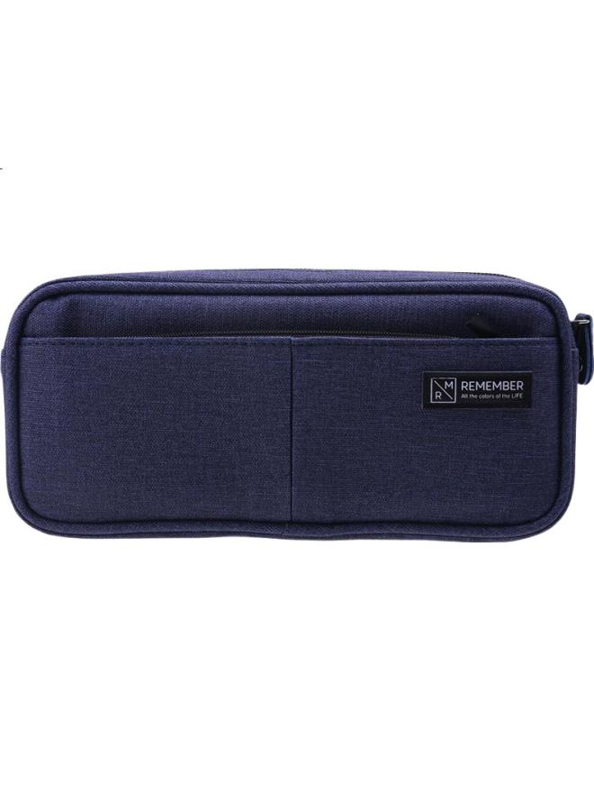 Deli Multi-Layer Large Capacity Pencil Case, Linen-Like Multifunctional Stationery Box, Student Pencil Storage Bag/Business Pouch, Dark Blue - Image 2