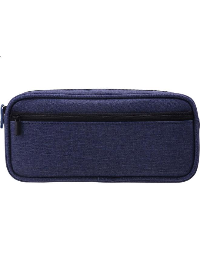 Deli Multi-Layer Large Capacity Pencil Case, Linen-Like Multifunctional Stationery Box, Student Pencil Storage Bag/Business Pouch, Dark Blue - Image 1