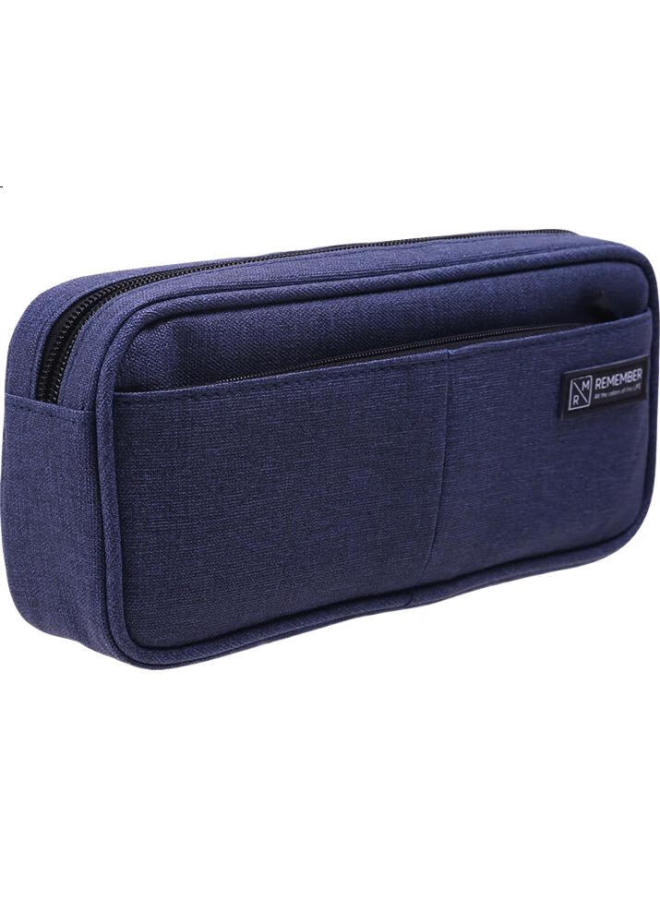 Deli Multi-Layer Large Capacity Pencil Case, Linen-Like Multifunctional Stationery Box, Student Pencil Storage Bag/Business Pouch, Dark Blue - Image 3