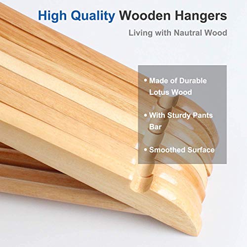 Barebeauty Solid Wood 360 Degree Swivel Chrome Garment Hangers with Non Slip Bar and Precisely Cut Notches Black Wooden Hanger (Beige Wood, 6), 6 Count - Image 3