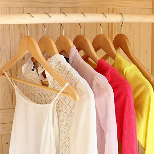 Barebeauty Solid Wood 360 Degree Swivel Chrome Garment Hangers with Non Slip Bar and Precisely Cut Notches Black Wooden Hanger (Beige Wood, 6), 6 Count - Image 4