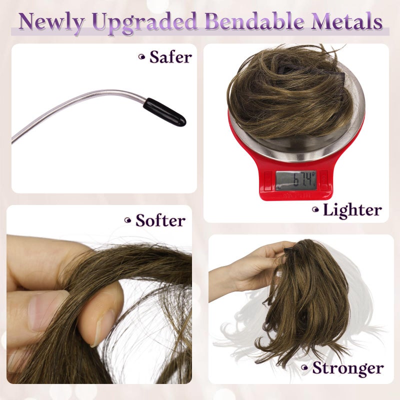 RUWISS Claw Clip Short Human Hair Ponytail Extension with Bendable Metals for DIY Styles, Straight Messy Bun Hair Piece for Women Thick Hairpieces for Daily Wear, 9 Inch Medium Brown - Image 3