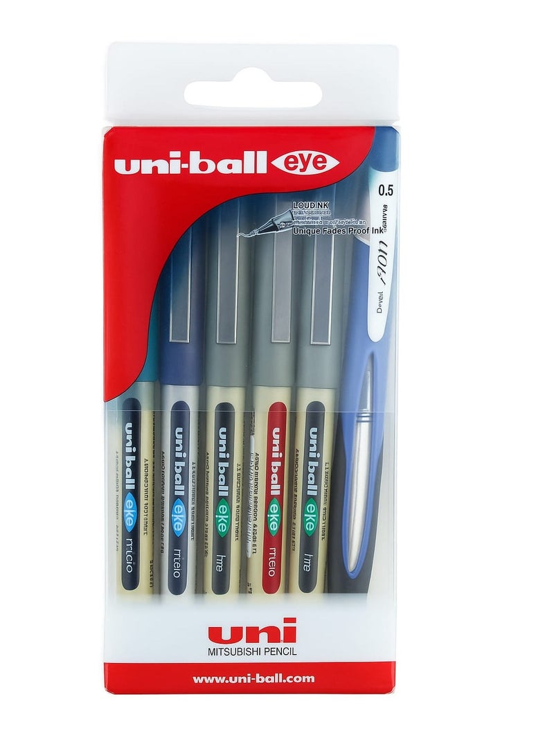 يوني بول مجموعة أقلام حبر سائل متعددة الألوان مع قلم رصاص بنتل عبوة مكونة من 6 قطع - Image 3