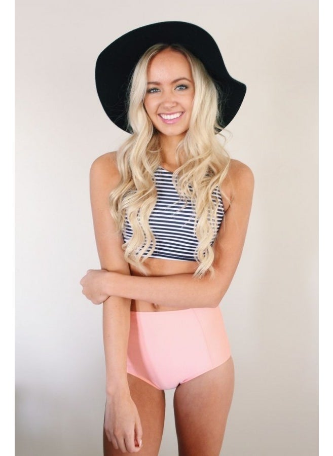 Angelsin Pink Top Striped High Waist Tankini Bikini Set  - Image 1