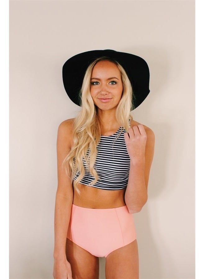 Angelsin Pink Top Striped High Waist Tankini Bikini Set  - Image 3