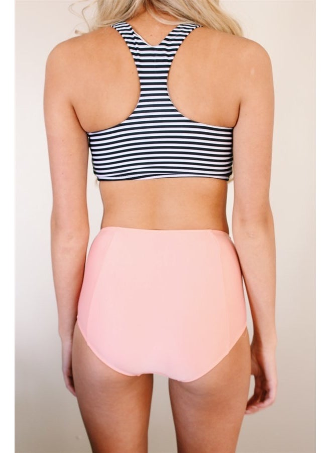 Angelsin Pink Top Striped High Waist Tankini Bikini Set  - Image 2