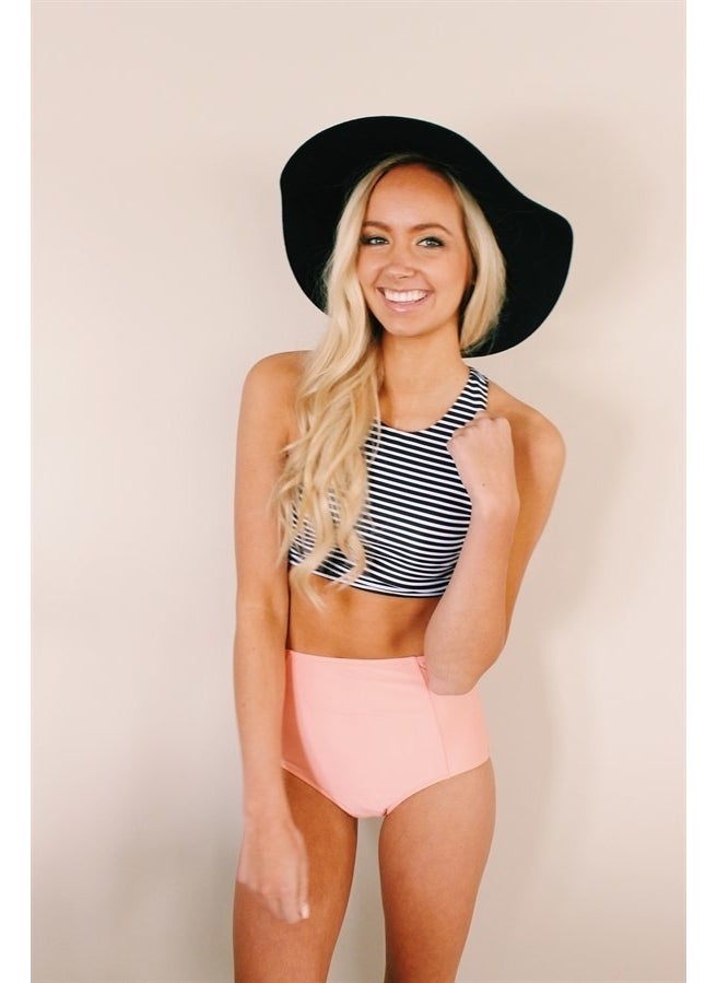 Angelsin Pink Top Striped High Waist Tankini Bikini Set  - Image 5