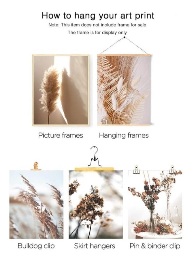 Set Of 5 Frameless Canvas Wall Arts Nature Wall Art Prints Canvas Art Wall Decor Botanical Print Pictures Reed Dried Flower Plant Poster for Home Bedroom Living Room Decor - Image 3