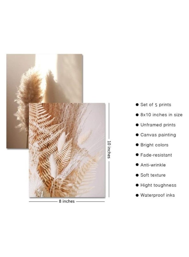 Set Of 5 Frameless Canvas Wall Arts Nature Wall Art Prints Canvas Art Wall Decor Botanical Print Pictures Reed Dried Flower Plant Poster for Home Bedroom Living Room Decor - Image 5