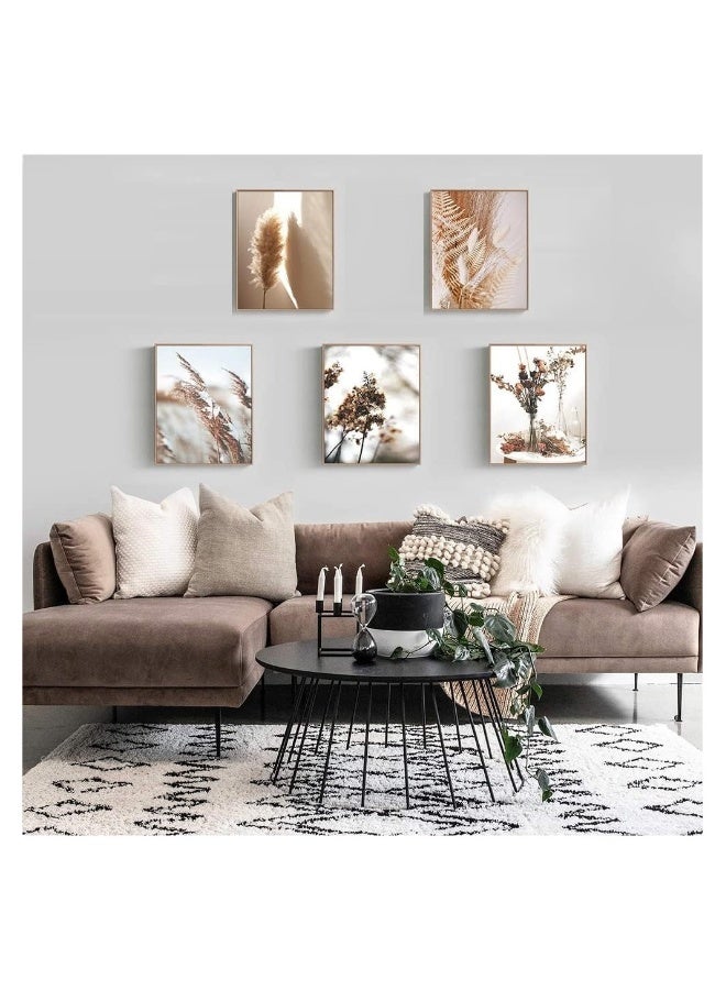 Set Of 5 Frameless Canvas Wall Arts Nature Wall Art Prints Canvas Art Wall Decor Botanical Print Pictures Reed Dried Flower Plant Poster for Home Bedroom Living Room Decor - Image 2