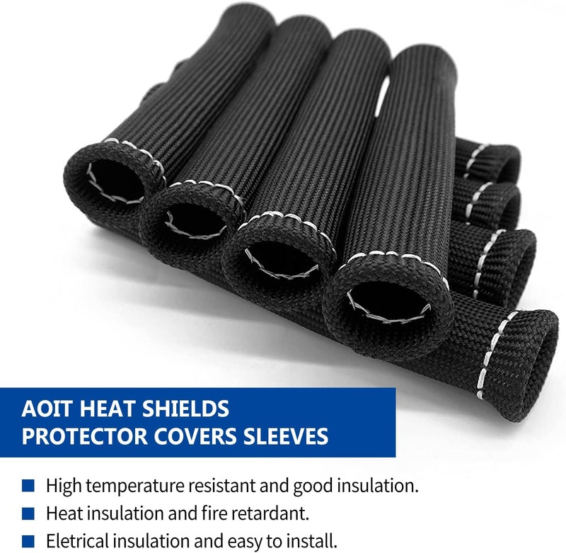 AOIT Spark Plug Wires Boots Heat Shields, 1500° Protector Covers Sleeves 6 Inch Automotive Spark Plugs Heat Shields Cover for SBC BBC 350 454 &16Pcs Stainless Steel Wire Ties (8 Pcs, Black) - Image 5