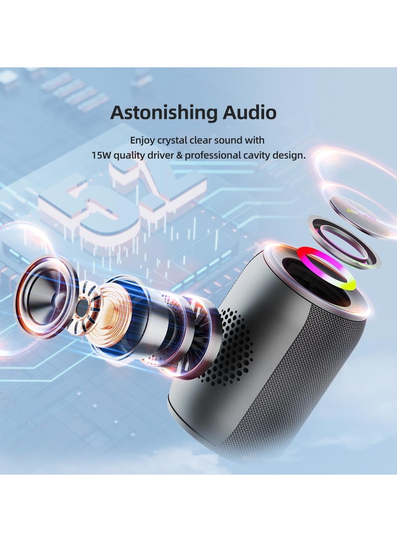 Zealot Bluetooth speaker, wireless Bluetooth speaker, 15W portable outdoor speaker, BT5.3/USB/TF/AUX, loud stereo sound, dual pairing, suitable for home parties, pools, and beaches - black - Image 3