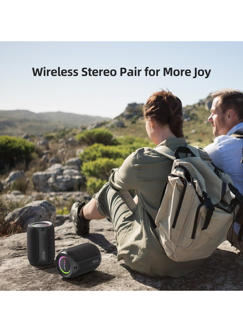 Zealot Bluetooth speaker, wireless Bluetooth speaker, 15W portable outdoor speaker, BT5.3/USB/TF/AUX, loud stereo sound, dual pairing, suitable for home parties, pools, and beaches - black - Image 5