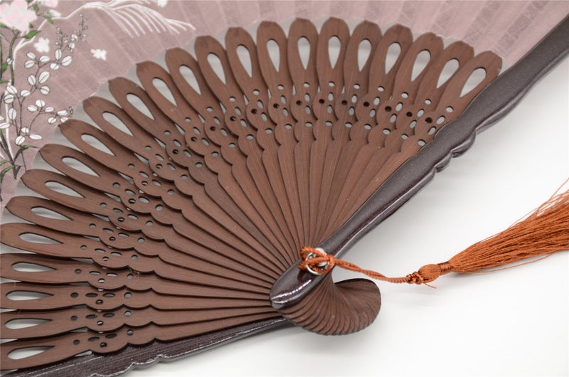 OMyTeaÂ® "Grassflowers 8.27"(21cm) Hand Held Folding Fans - With a Fabric Sleeve for Protection for Gifts - Chinese/Japanese Vintage Retro Style (Brown) - Image 3