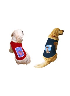 Set Of 2 Gonna Soak Pup The Sun & Got Snacks Printed Dog Tank Round Neck Sleeveless Vest T-Shirt/Tees Apparel/Clothes/Combo Tees Gift For Dogs(Red & Navy/M (Chubby Pugs, Beagle Etc.)