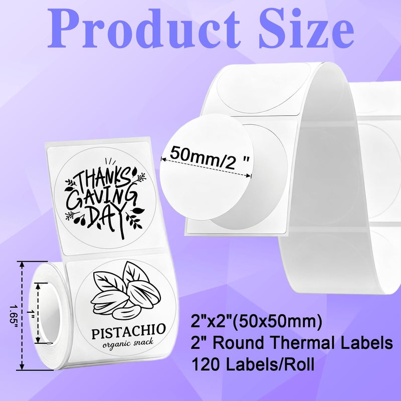 QUASON 2" Circle Thermal Sticker Labels, 7 Colorful Self-Adhesive Round Direct Thermal Labels for Businessï¼ŒCompatible with Zebra, Rollo, MUNBYNï¼ŒBPA Freeï¼ˆ840Labels/7Rollsï¼‰ - Image 2