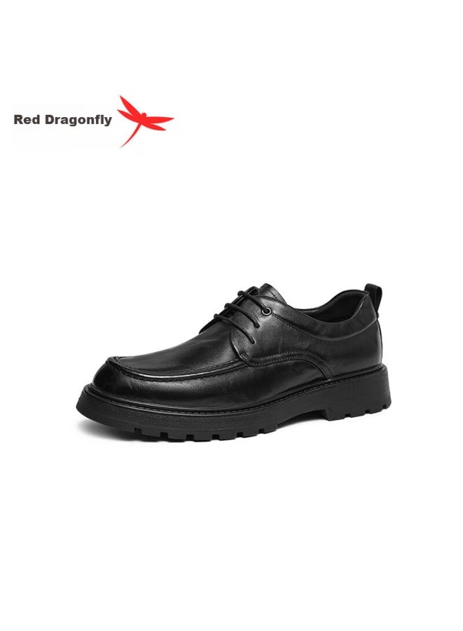 RED DRAGONFLY Hongqingting Formal Leather Shoes For Men, Spring And Autumn Men's Lace-up Thick-soled Height-increasing Shoes, Business Men's Shoes, Wta44111, Black, Size 40 - Image 1