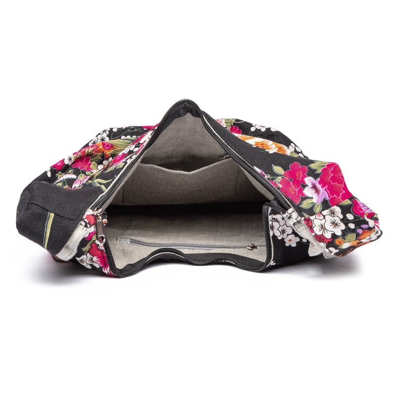 Coton Pose Women Shoulder Handbags Fashion canvas Hippie Crossbody Bags Bohemian Animal Prints Hobo Bags (Black Flowers) - Image 5