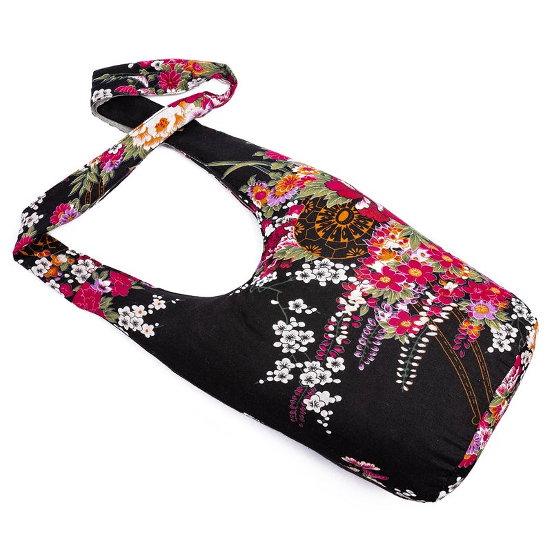 Coton Pose Women Shoulder Handbags Fashion canvas Hippie Crossbody Bags Bohemian Animal Prints Hobo Bags (Black Flowers) - Image 4