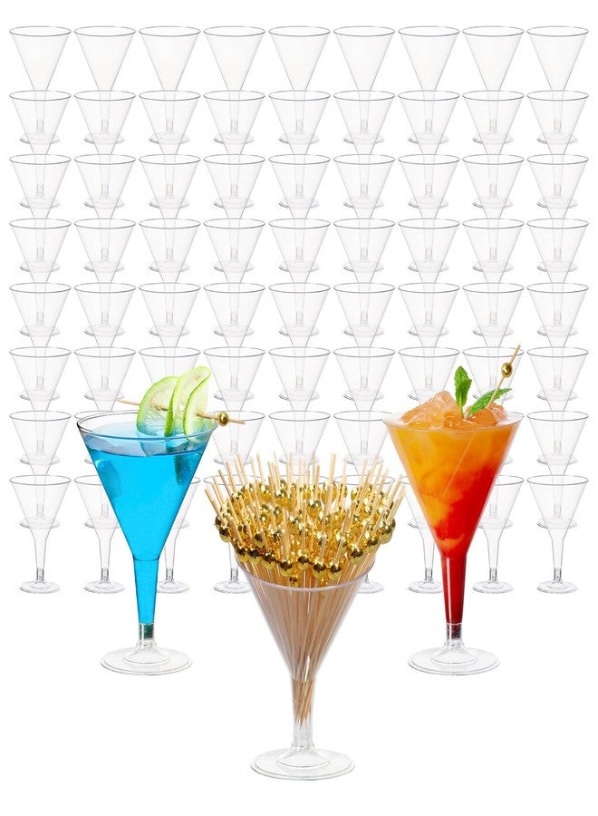 TANEMUDO 72 Pack Plastic Martini Glasses with 100 Cocktail Sticks, 6.5 oz Disposable Clear Stemmed Cocktail Cups for Party, Wine, Champagne, Margarita, Desserts, and Appetizers Reusable Dessert Cups - Image 1