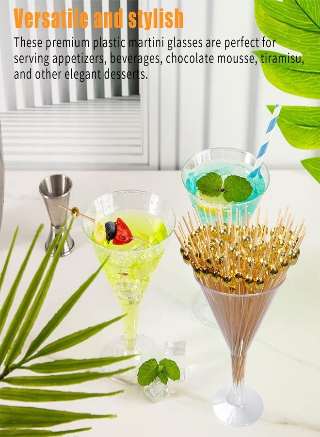 TANEMUDO 72 Pack Plastic Martini Glasses with 100 Cocktail Sticks, 6.5 oz Disposable Clear Stemmed Cocktail Cups for Party, Wine, Champagne, Margarita, Desserts, and Appetizers Reusable Dessert Cups - Image 3