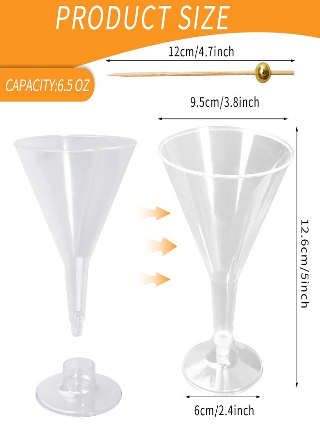 TANEMUDO 72 Pack Plastic Martini Glasses with 100 Cocktail Sticks, 6.5 oz Disposable Clear Stemmed Cocktail Cups for Party, Wine, Champagne, Margarita, Desserts, and Appetizers Reusable Dessert Cups - Image 2