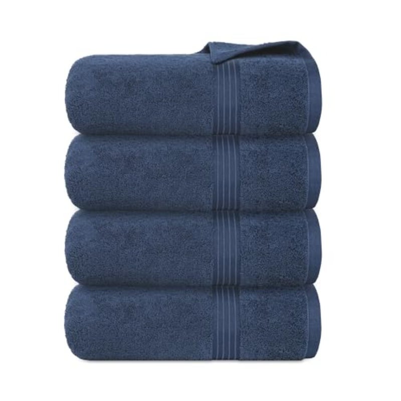 Bath Towel Set 4 Pack, 70 X 140 cm - 600 GSM 100% Combed Cotton Quick Drying Highly Absorbent Thick Bathroom Towels - Soft Hotel Quality for Bath and Spa (Dark Blue, Bath Towel 4 Pack) - Image 5