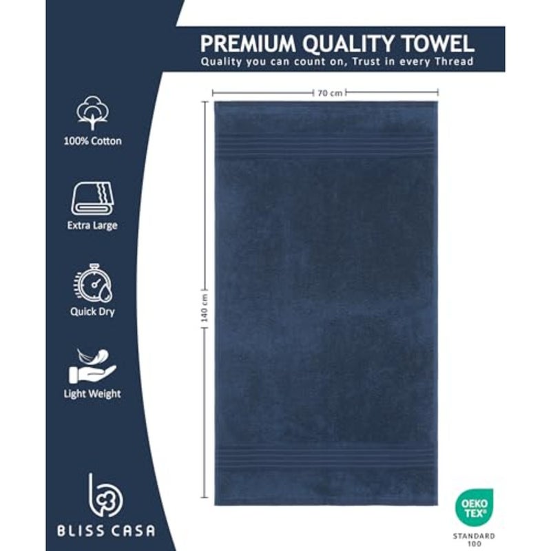 Bath Towel Set 4 Pack, 70 X 140 cm - 600 GSM 100% Combed Cotton Quick Drying Highly Absorbent Thick Bathroom Towels - Soft Hotel Quality for Bath and Spa (Dark Blue, Bath Towel 4 Pack) - Image 3