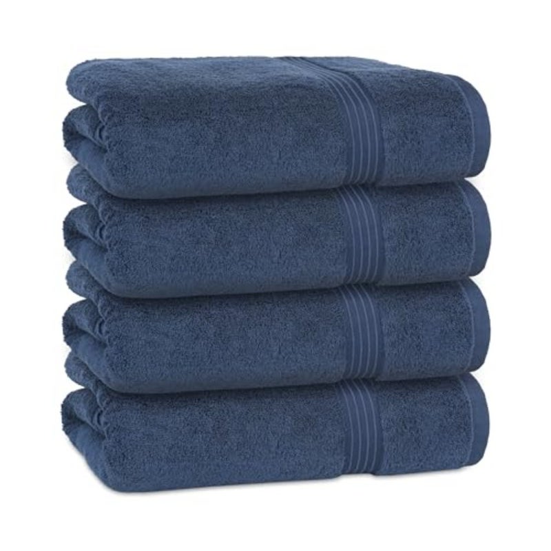 Bath Towel Set 4 Pack, 70 X 140 cm - 600 GSM 100% Combed Cotton Quick Drying Highly Absorbent Thick Bathroom Towels - Soft Hotel Quality for Bath and Spa (Dark Blue, Bath Towel 4 Pack) - Image 2