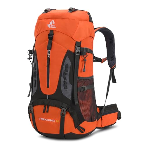 Bseash 60L Hiking Camping Backpack with Rain Cover, Waterproof Large Capacity Outdoor Sport Travel Daypack Climbing Touring (Orange) - Image 1