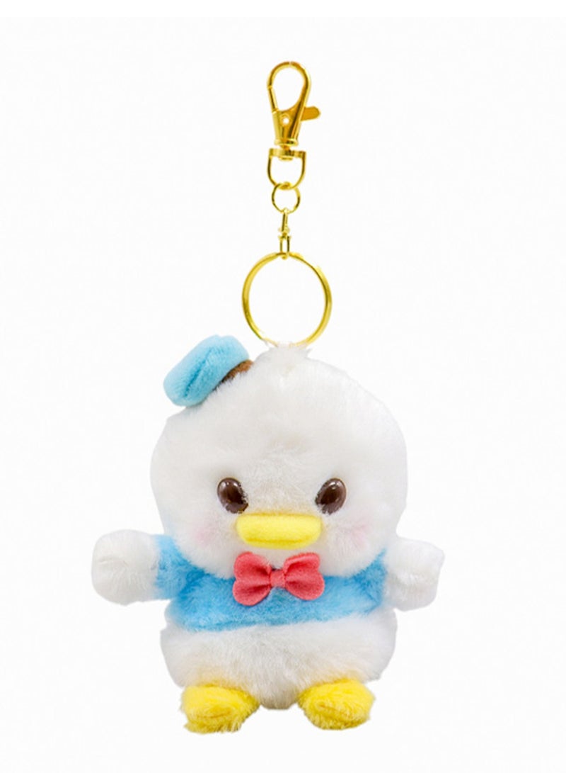 (Donald Duck) 12cm Cute Q Version Bean Eye Cartoon Plush Doll Backpack Pendant Keychain - Image 1