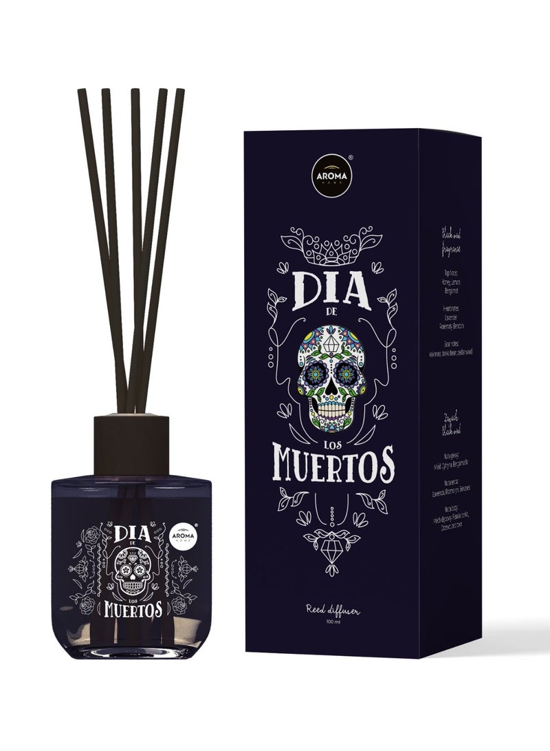 Aroma Home Dia de los Muertos Reed Diffuser, 100ml, Black Oud Fragrance, 3-4 Weeks Duration, Decorative Skull Design, Made in Poland - Image 1