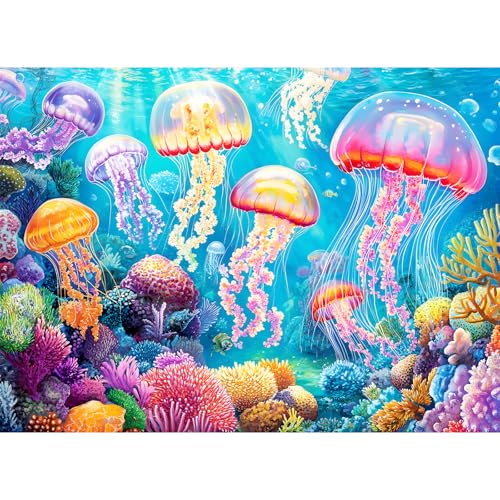 WSCXSC 300 Piece Puzzle for AdultsOcean Jellyfish Jigsaw Puzzles 300 Pieces for Adult Kids Elderly Puzzle Game Premium Cardboard Jigsaw Puzzle Challenging Puzzles Game Family Activity Birthday Gift Toy - Image 1