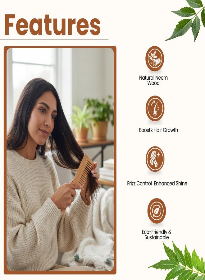 ZEYU Neem Wooden Hair Comb for Men & Women | Wide Dual Tooth Wooden Hair Brush | Frizz Control & Shine, Suited For All Hair Types Wood Kangi for Hair (Pack - 3) (Wide-Tooth Combs) - Image 4