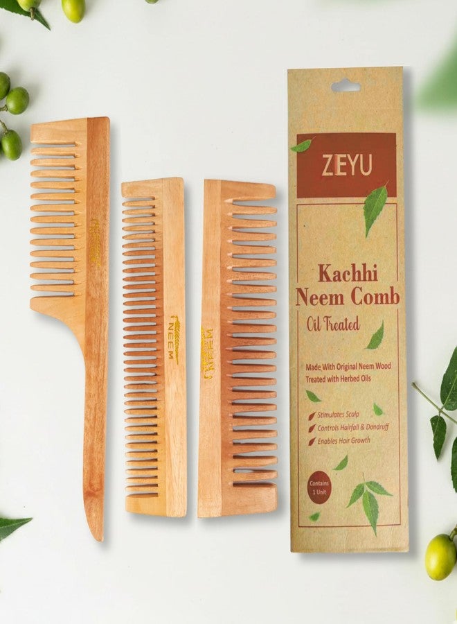 ZEYU Neem Wooden Hair Comb for Men & Women | Wide Dual Tooth Wooden Hair Brush | Frizz Control & Shine, Suited For All Hair Types Wood Kangi for Hair (Pack - 3) (Wide-Tooth Combs) - Image 2