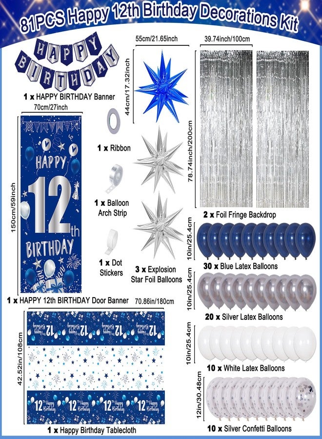 Pounira 12th Birthday Decorations Boy, Blue Happy 12th Birthday Decorations for Boys Girls, 12 Year Old Birthday Banner Decoration Balloons Tablecloth Foil Backdrop Star Balloons, 12th Bady Decor for Teens - Image 3