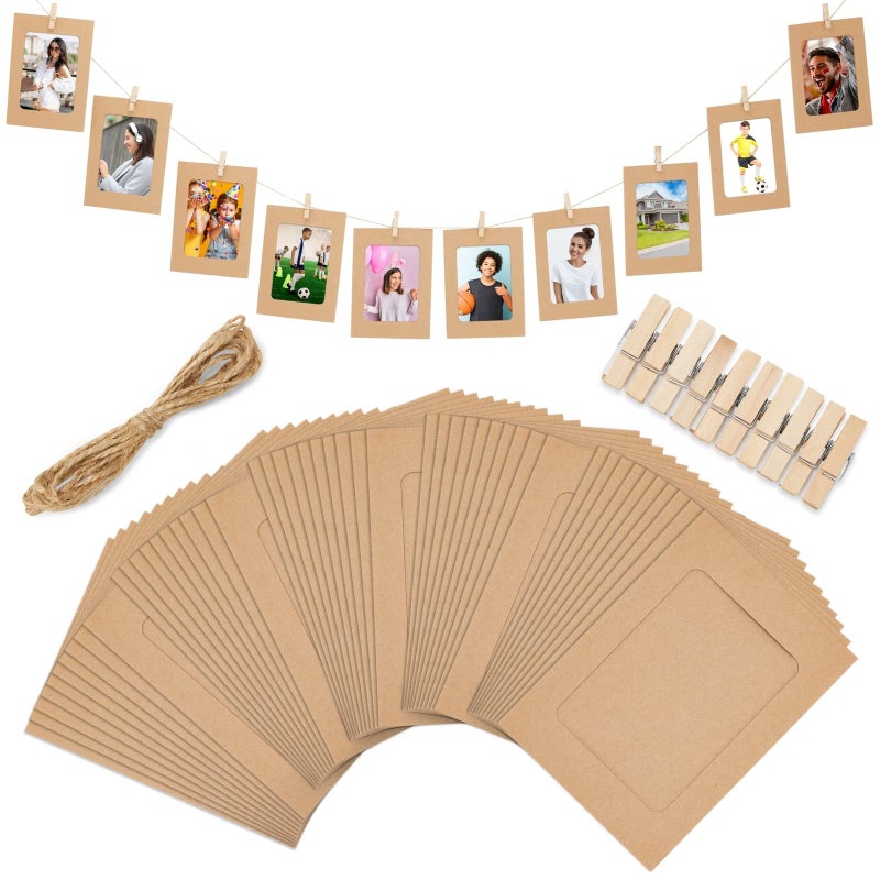 Juvale Juvale 50 Pack Cardboard Picture Frames 4x6 DIY Photo Hanging Kit with Wooden Clips and Paper String for Home Wall Decor  Picture Hanging Kit 