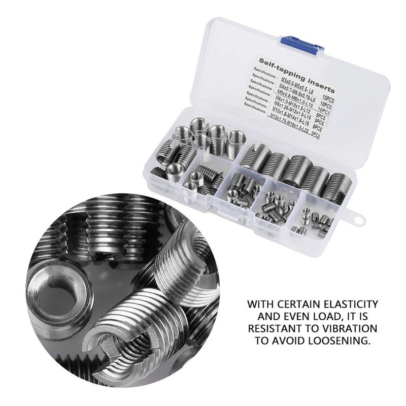klarako 50Pcs Stainless Steel Inner Thread Self Tapping Thread Inserts Set Thread Reinforce Repair Tool M3- with a Storage Case - Image 4