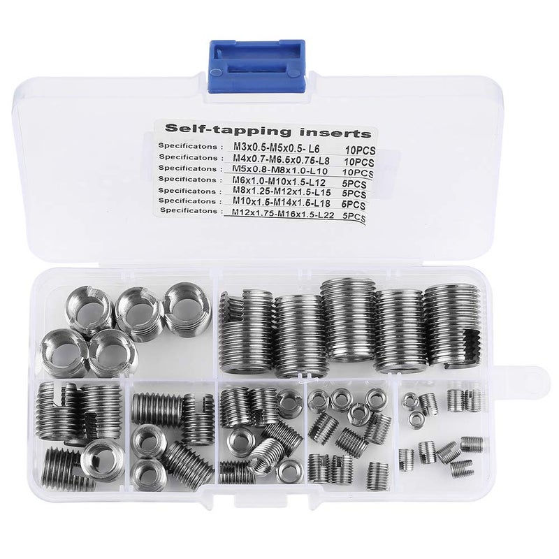 klarako 50Pcs Stainless Steel Inner Thread Self Tapping Thread Inserts Set Thread Reinforce Repair Tool M3- with a Storage Case - Image 1