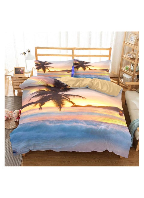 Ocean Duvet Cover Set Full Size Tropical Island with The Palm Trees and Sea Beach Nature Theme Print A Decorative 3 Piece Bedding Set with 2 Pillow Shams Turquoise Blue