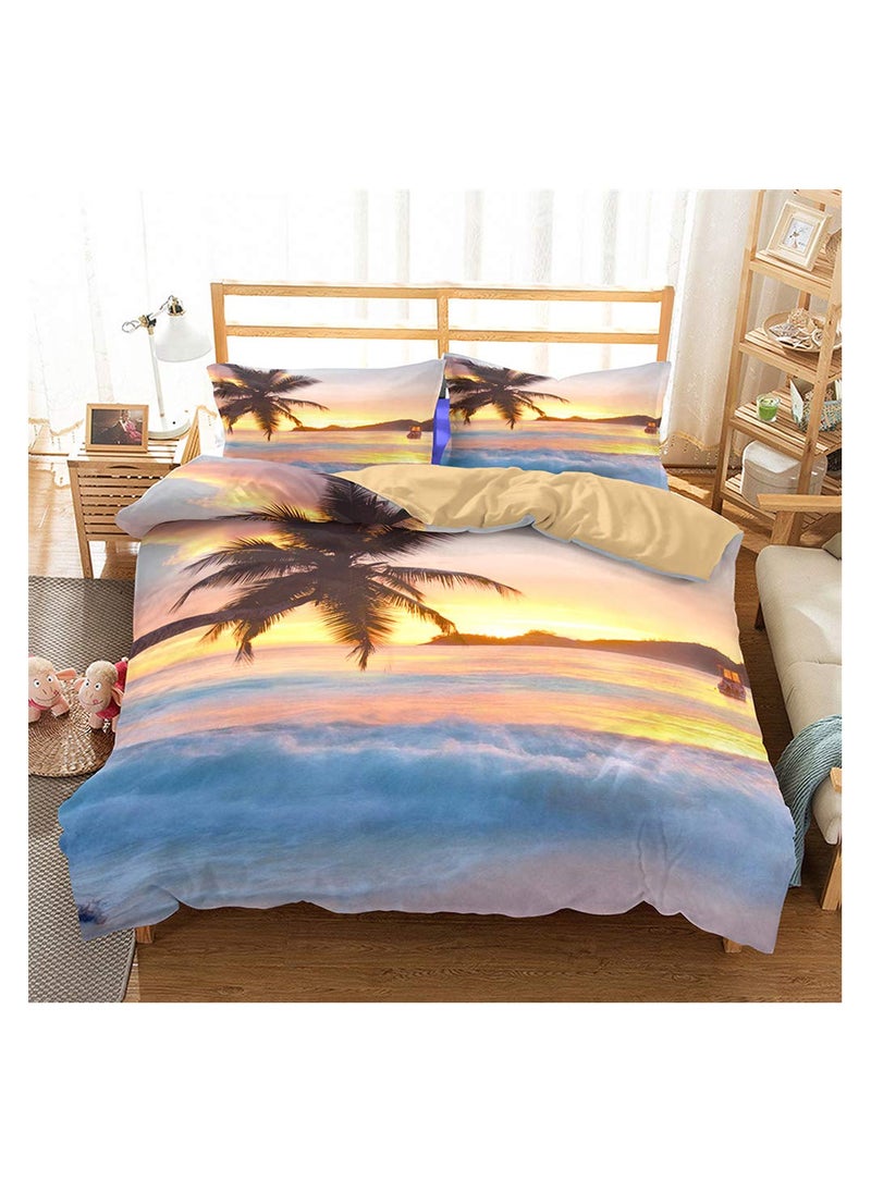 Ocean Duvet Cover Set Full Size Tropical Island with The Palm Trees and Sea Beach Nature Theme Print A Decorative 3 Piece Bedding Set with 2 Pillow Shams Turquoise Blue