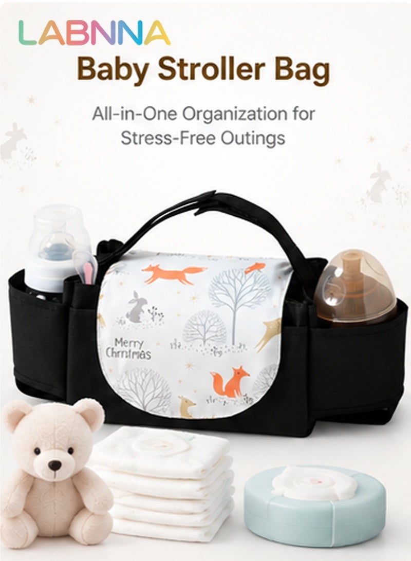 LABNNA Baby Stroller Organizer Bag with Insulated Cup Holders, Universal Stroller Caddy with Adjustable Straps, Large Capacity Baby Storage Bag for Diapers, Bottles, Wipes & Parent Essentials - Image 1