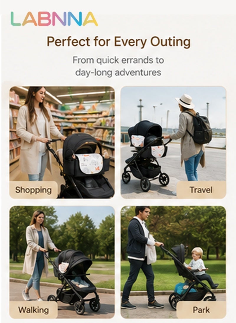 LABNNA Baby Stroller Organizer Bag with Insulated Cup Holders, Universal Stroller Caddy with Adjustable Straps, Large Capacity Baby Storage Bag for Diapers, Bottles, Wipes & Parent Essentials - Image 4