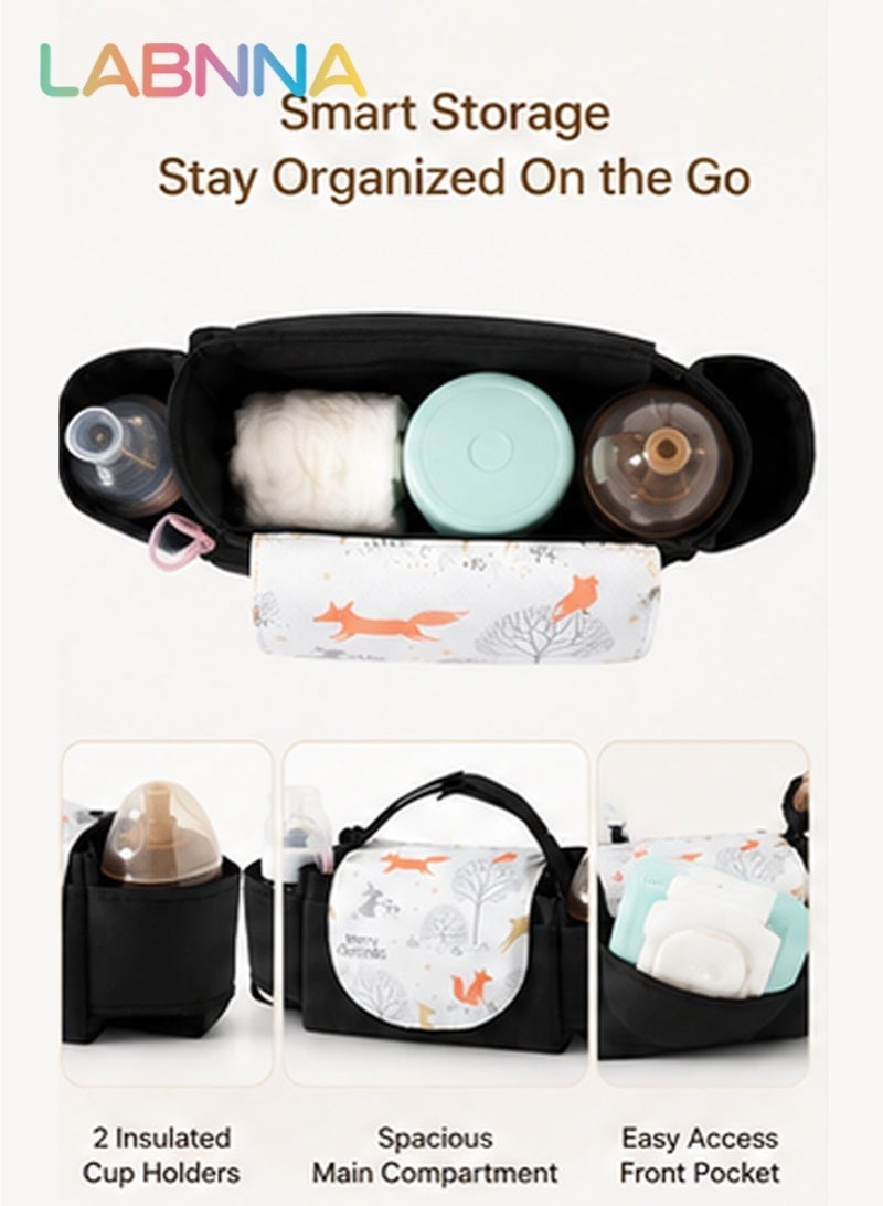 LABNNA Baby Stroller Organizer Bag with Insulated Cup Holders, Universal Stroller Caddy with Adjustable Straps, Large Capacity Baby Storage Bag for Diapers, Bottles, Wipes & Parent Essentials - Image 3