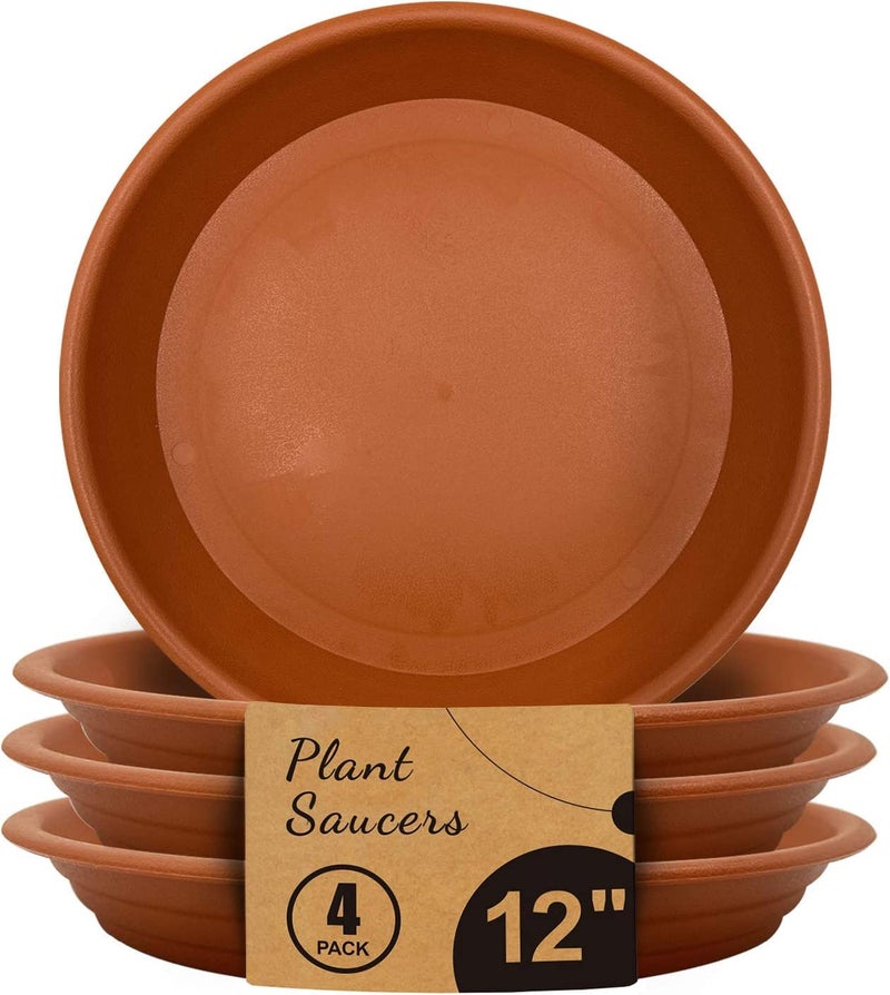 Tim Tim Agro Plant Saucers - 4 Pack of 12 inch - Durable Thicker Plastic Plant Tray Flower Pot Saucers for Outdoors Indoors Flower Pots and Planters, Terracotta - Image 1